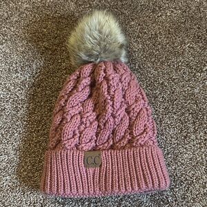 C.C Mauve Cable Knit Pom Beanie